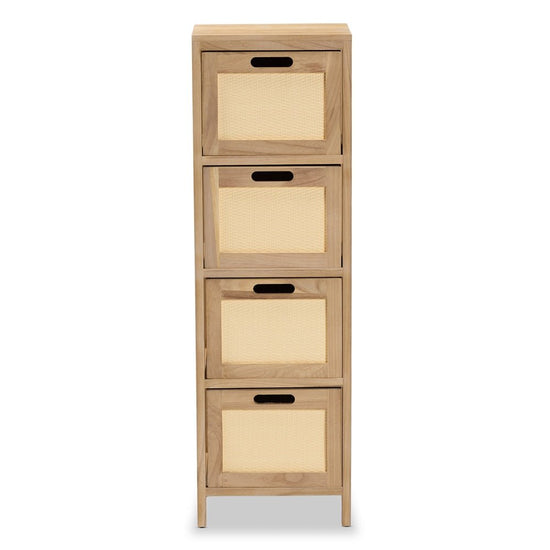Load image into Gallery viewer, Baxton Studio Paolo Mid Century Modern Natural Brown Finished Wood And Rattan 4 Drawer Storage Unit - lily &amp;amp; onyx
