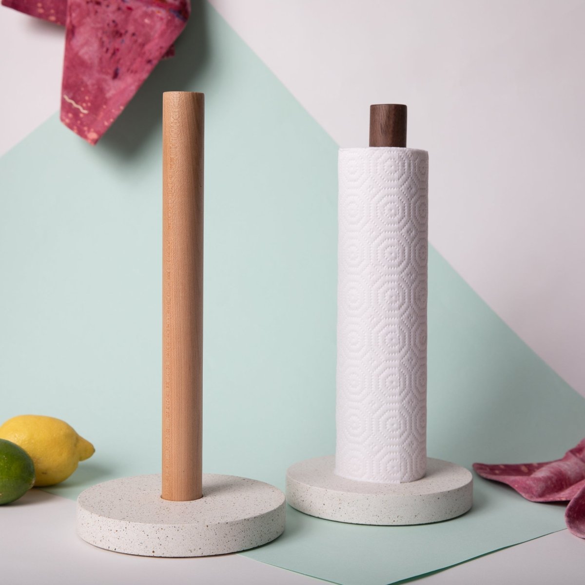 Paper Towel Holders White Terrazzo w/ A Walnut Rod