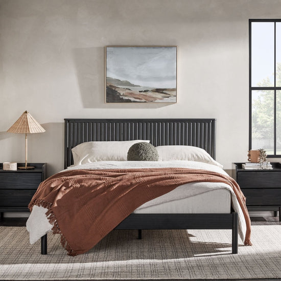 Walker Edison Paris Contemporary Reeded Headboard Solid Wood Bed - lily & onyx