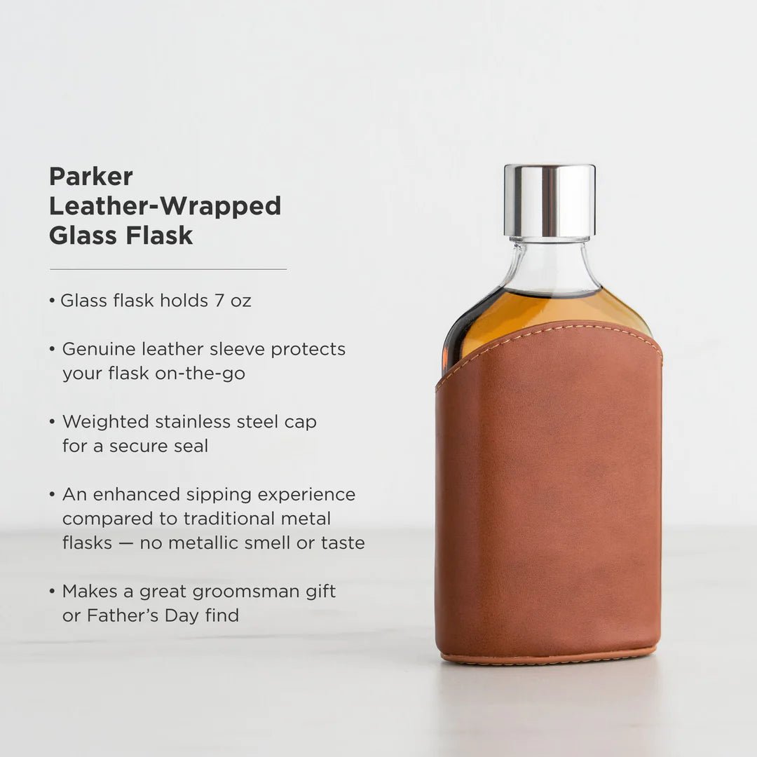 Viski Parker Leather-Wrapped Glass Flask - lily & onyx