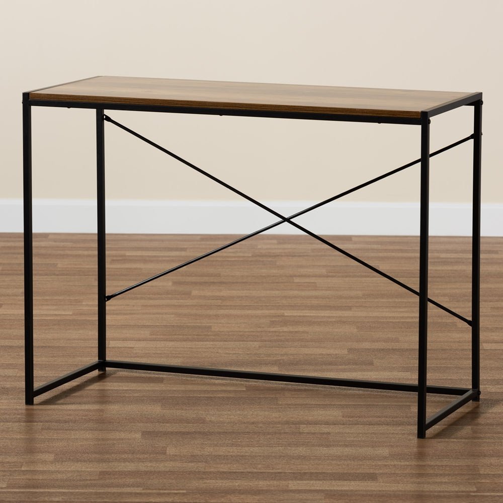 
                      
                        Baxton Studio Pauric Modern Industrial Walnut Brown Finished Wood And Black Metal Desk - lily & onyx
                      
                    