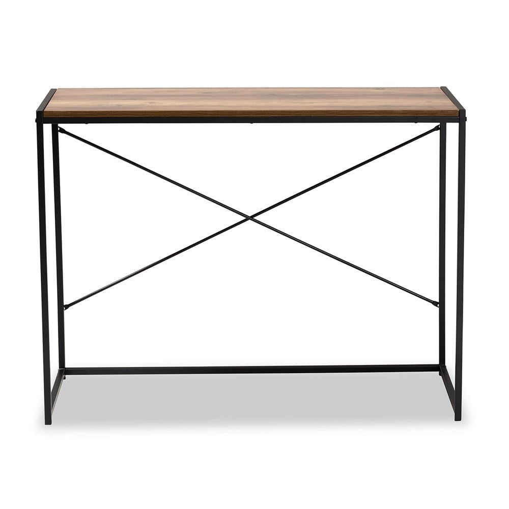 
                      
                        Baxton Studio Pauric Modern Industrial Walnut Brown Finished Wood And Black Metal Desk - lily & onyx
                      
                    