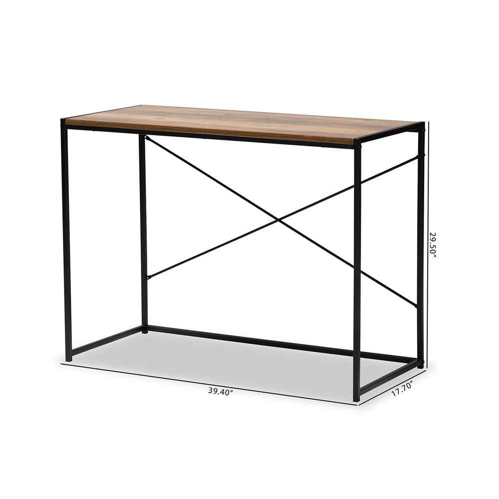 
                      
                        Baxton Studio Pauric Modern Industrial Walnut Brown Finished Wood And Black Metal Desk - lily & onyx
                      
                    