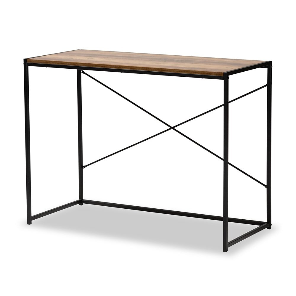 
                      
                        Baxton Studio Pauric Modern Industrial Walnut Brown Finished Wood And Black Metal Desk - lily & onyx
                      
                    