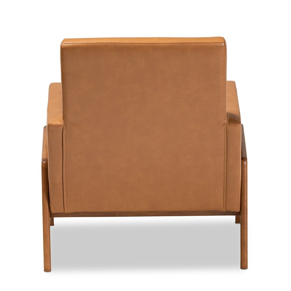 
                      
                        Baxton Studio Perris Mid Century Modern Tan Faux Leather Upholstered & Walnut Brown Finished Wood Lounge Chair - lily & onyx
                      
                    