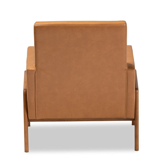 Baxton Studio Perris Mid Century Modern Tan Faux Leather Upholstered & Walnut Brown Finished Wood Lounge Chair - lily & onyx