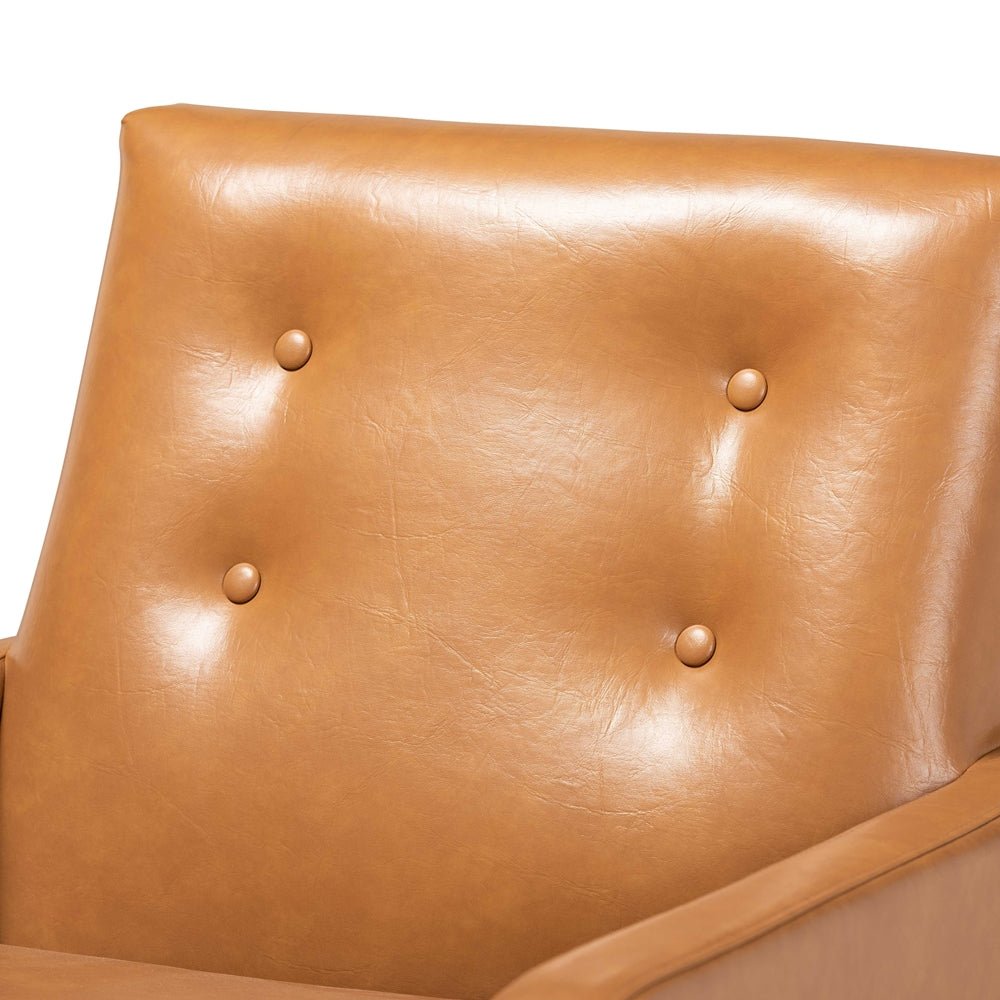 
                      
                        Baxton Studio Perris Mid Century Modern Tan Faux Leather Upholstered & Walnut Brown Finished Wood Lounge Chair - lily & onyx
                      
                    