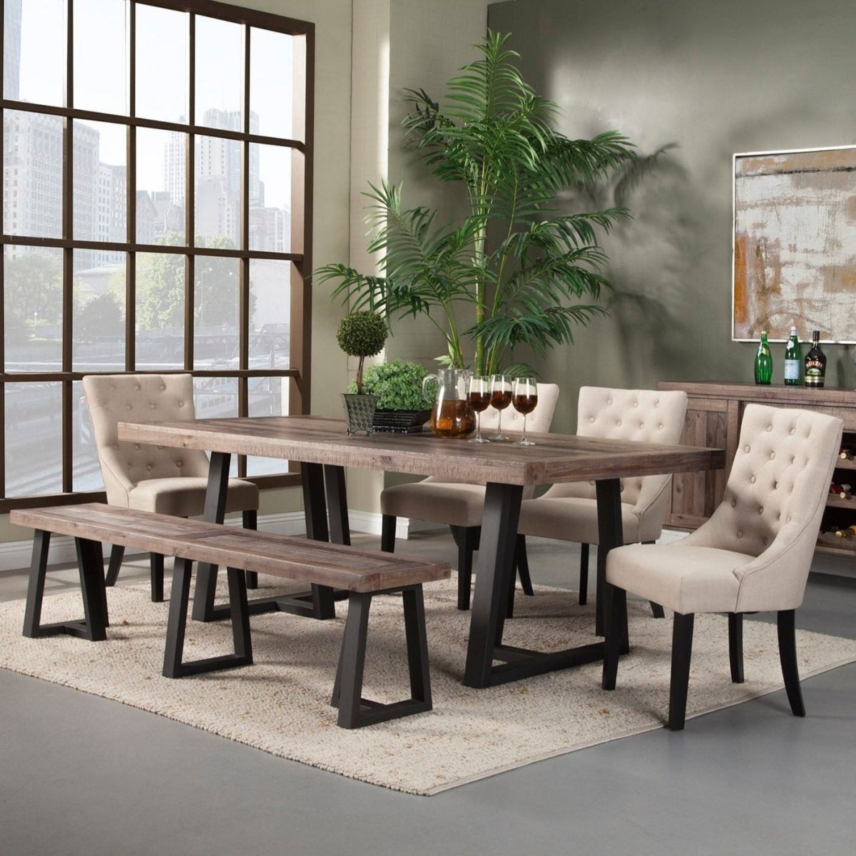Alpine Furniture Prairie Rectangular Dining Table, Natural/Black - lily & onyx