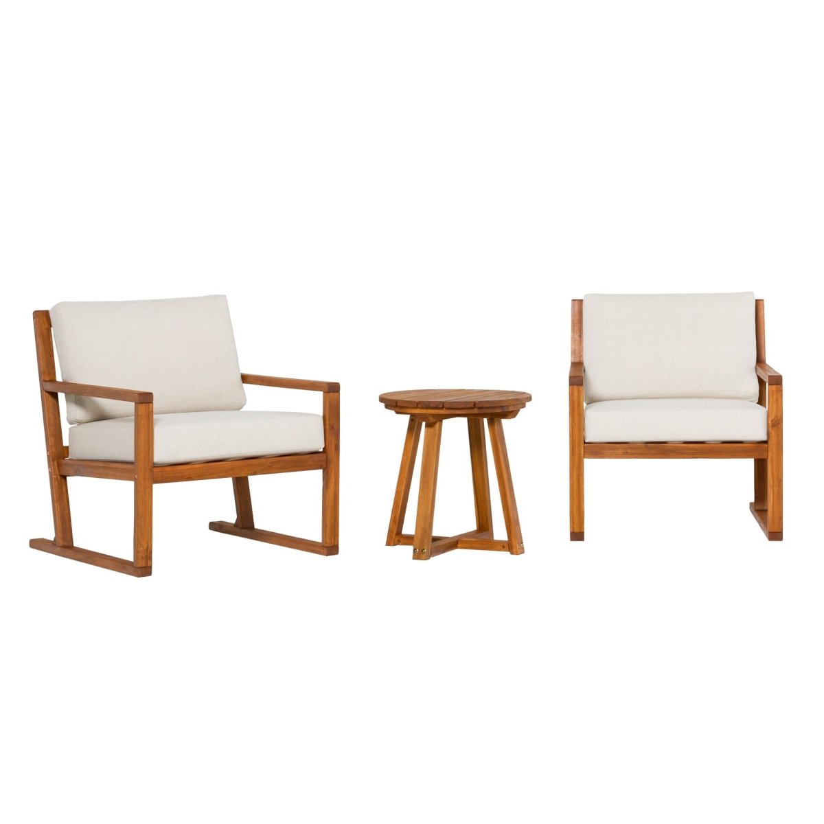 Walker Edison Prenton 3-Piece Modern Acacia Outdoor Slatted Chat Set with Side Table - lily & onyx