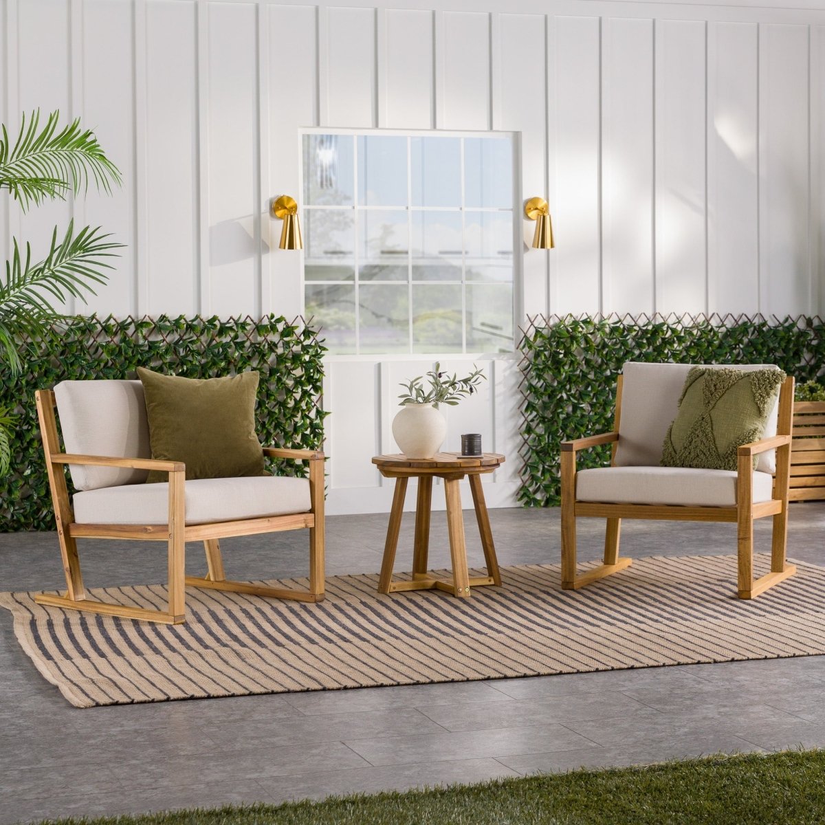 Walker Edison Prenton 3 - Piece Modern Acacia Outdoor Slatted Chat Set with Side Table