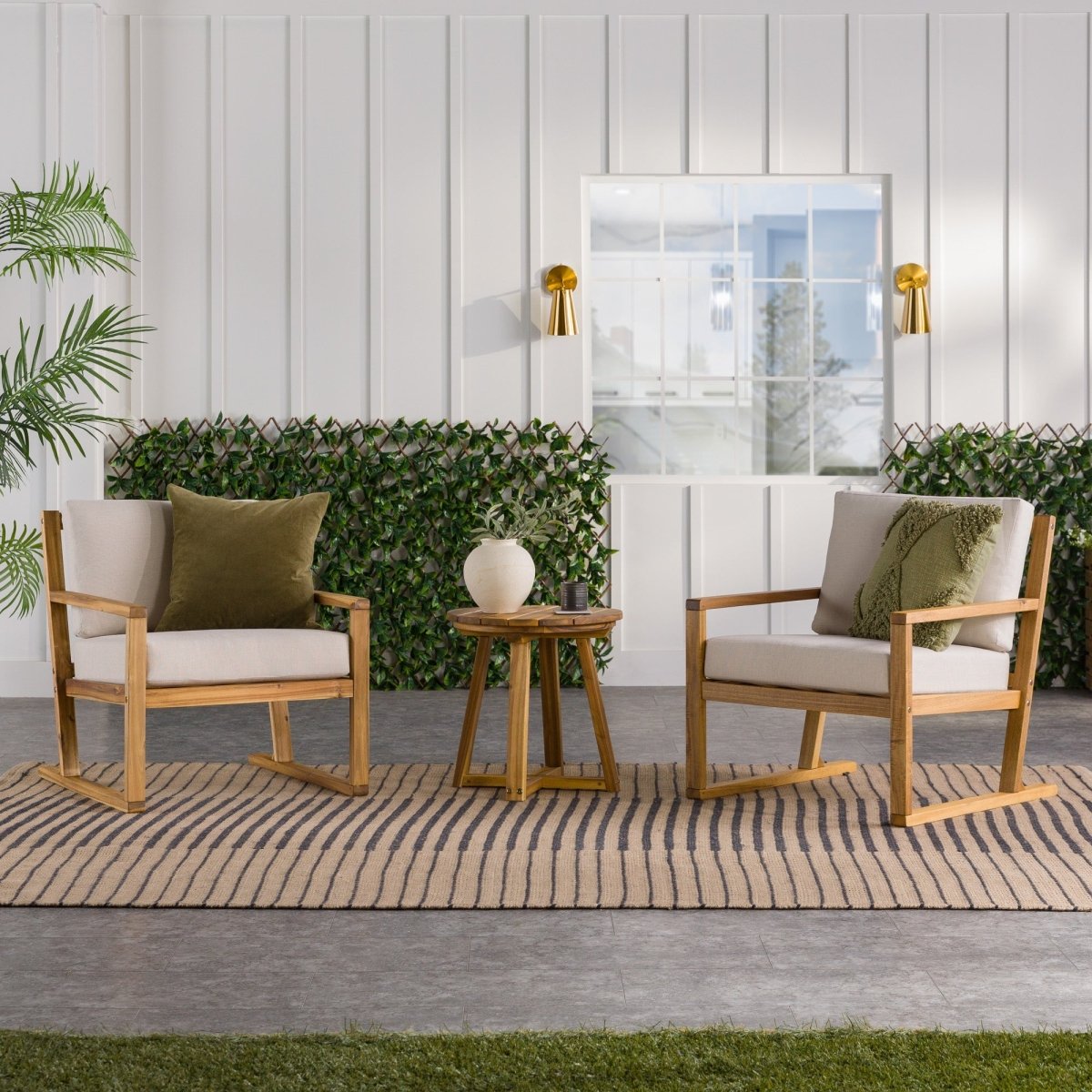 Walker Edison Prenton 3 - Piece Modern Acacia Outdoor Slatted Chat Set with Side Table