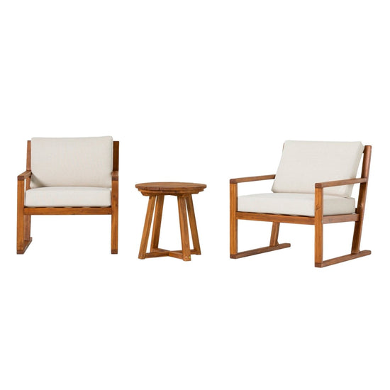 Walker Edison Prenton 3-Piece Modern Acacia Outdoor Slatted Chat Set with Side Table - lily & onyx