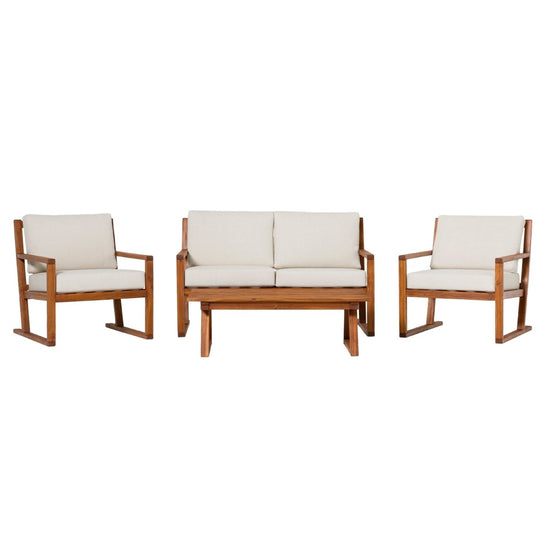 Walker Edison Prenton 4-Piece Modern Acacia Outdoor Slatted Chat Set with Coffee Table - lily & onyx