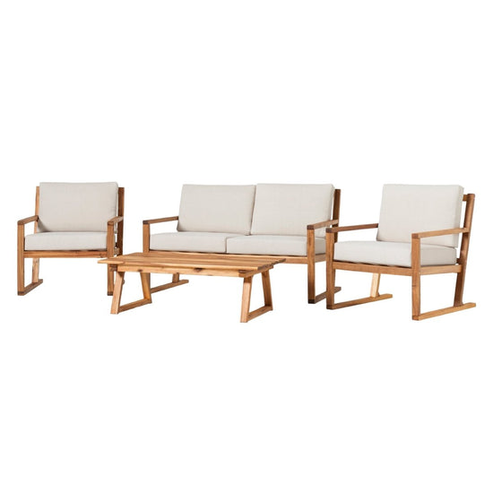 Walker Edison Prenton 4-Piece Modern Acacia Outdoor Slatted Chat Set with Coffee Table - lily & onyx