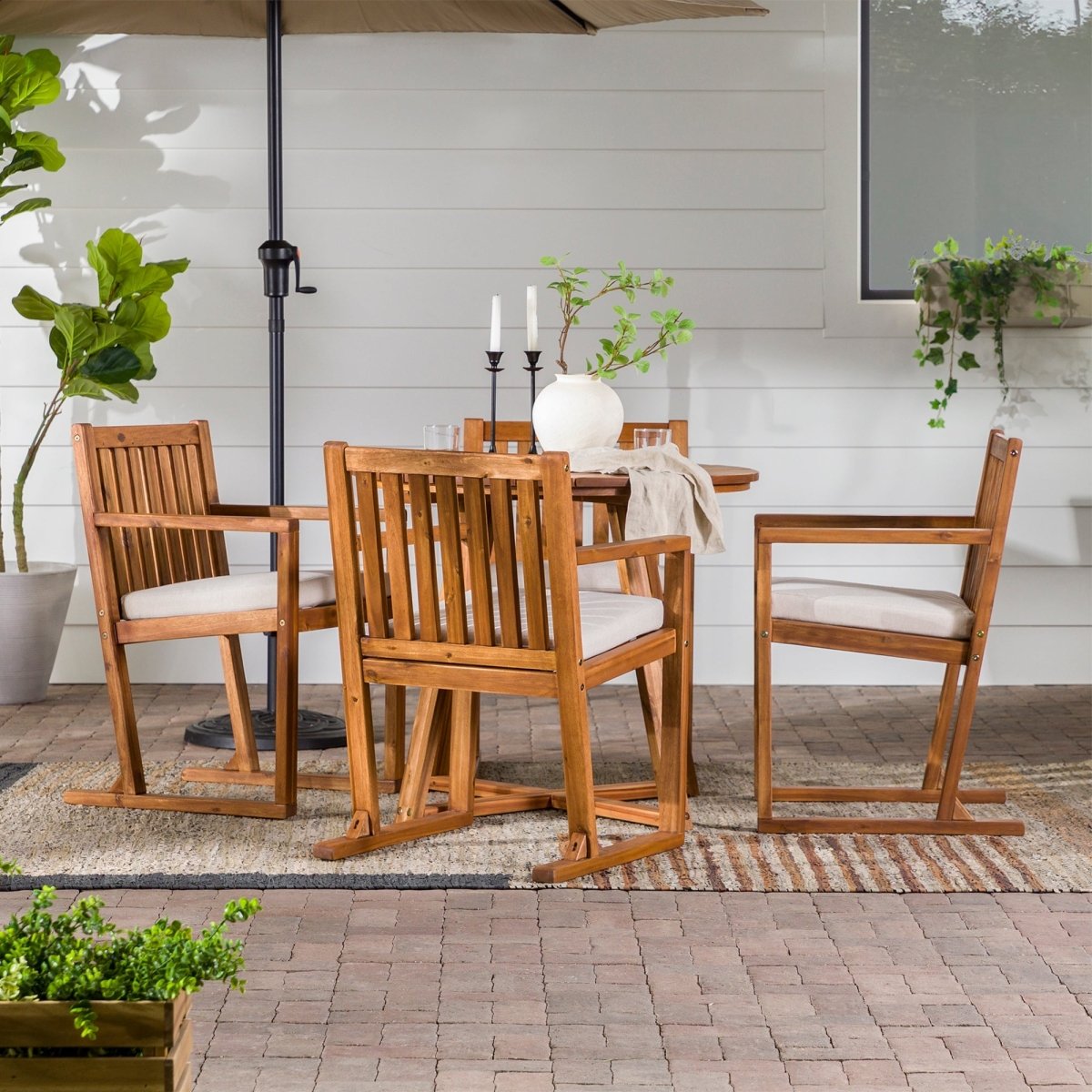 Walker Edison Prenton 5-Piece Modern Solid Wood Geometric Outdoor Dining Set - lily & onyx