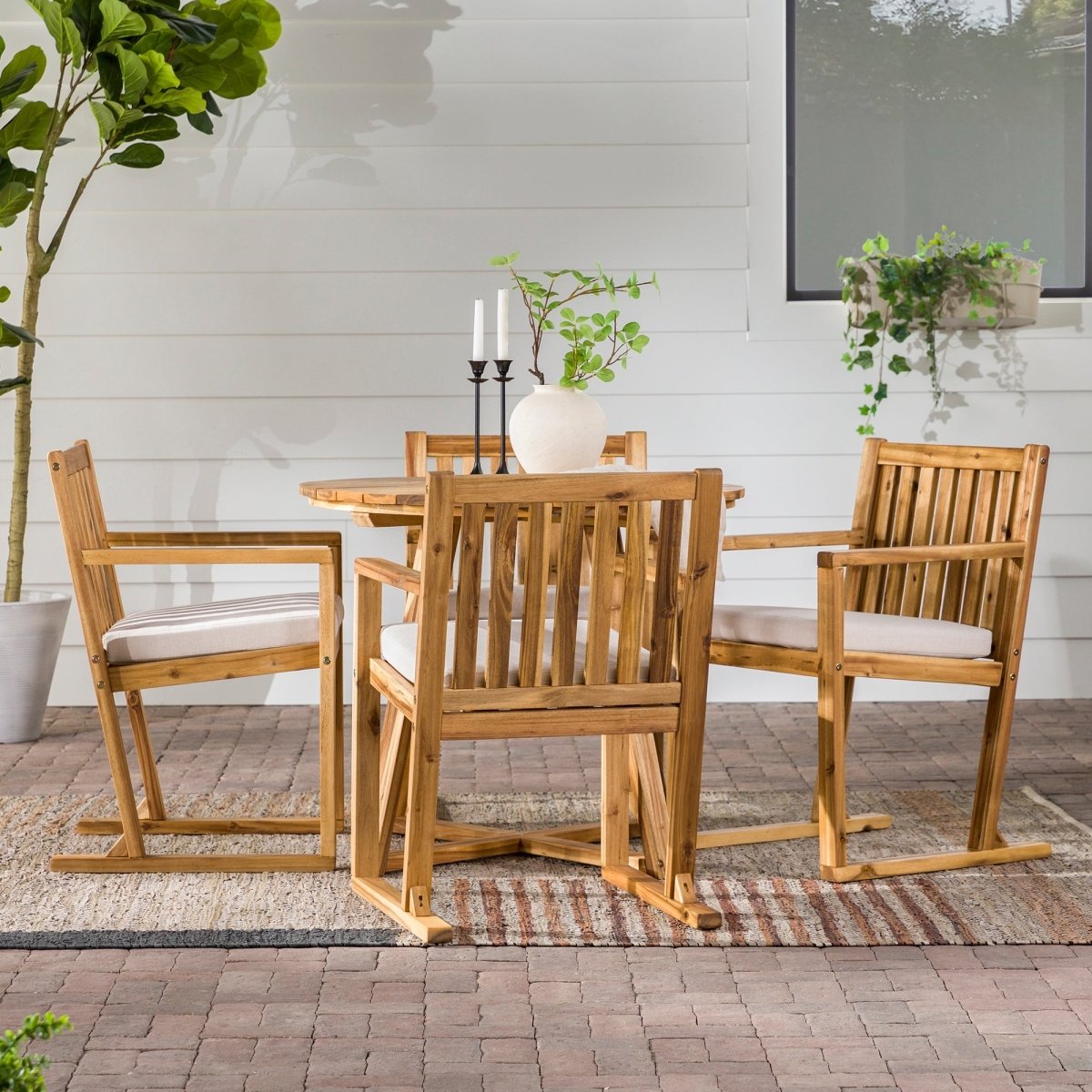 Walker Edison Prenton 5-Piece Modern Solid Wood Geometric Outdoor Dining Set - lily & onyx