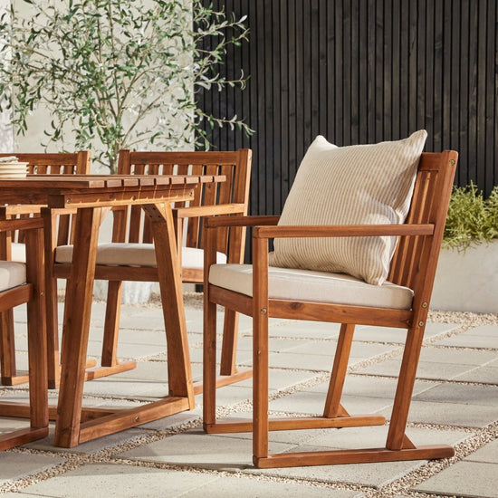 Walker Edison Prenton 7-Piece Modern Solid Wood Geometric Outdoor Dining Set - lily & onyx