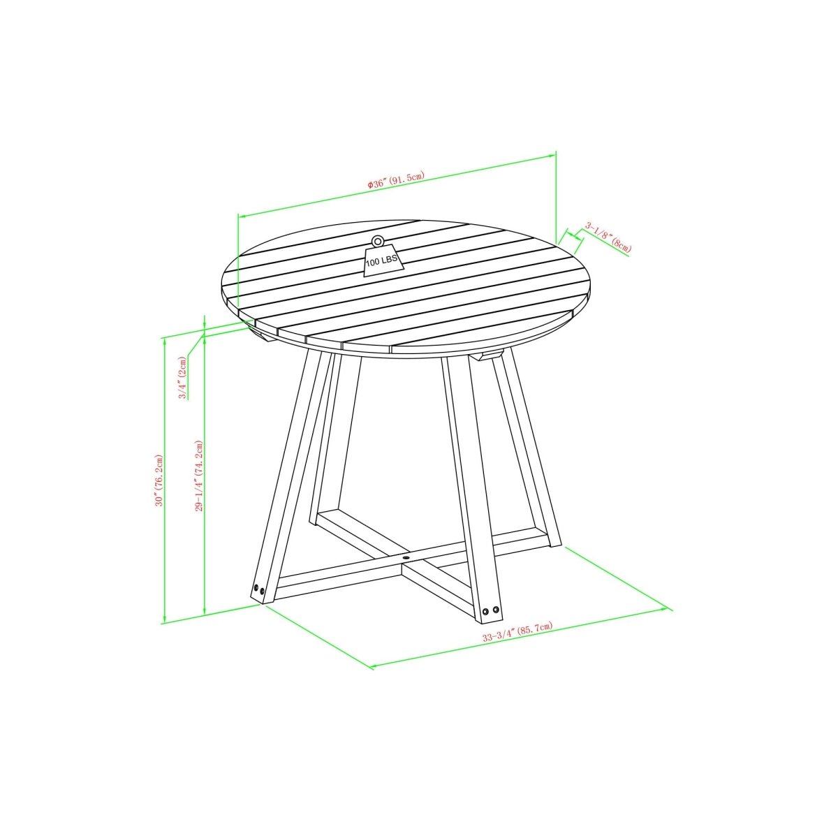 Walker Edison Prenton Modern Slat-Top Patio Round Dining Table - lily & onyx