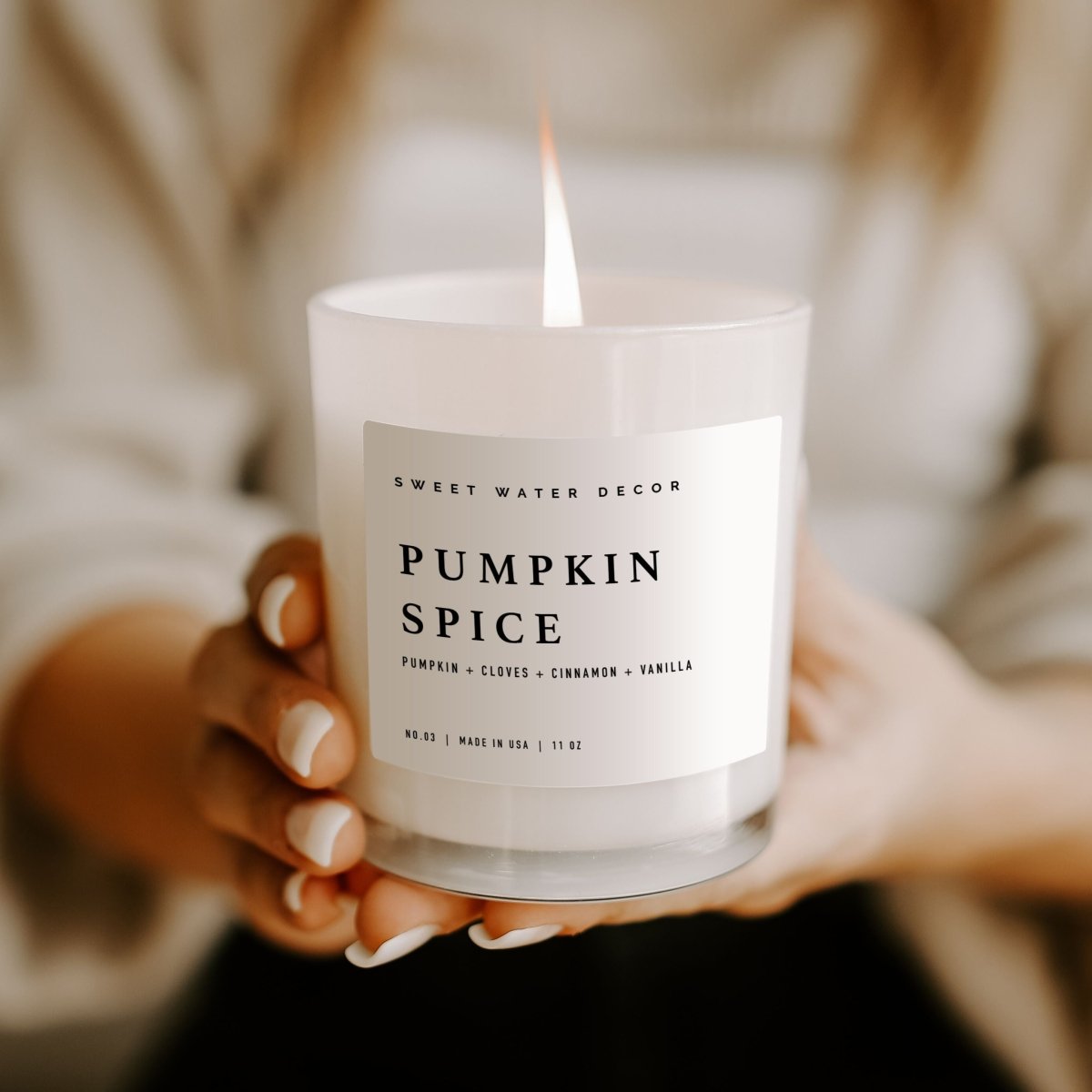 Sweet Water Decor Pumpkin Spice Soy Candle - White Jar - 11 oz - lily & onyx