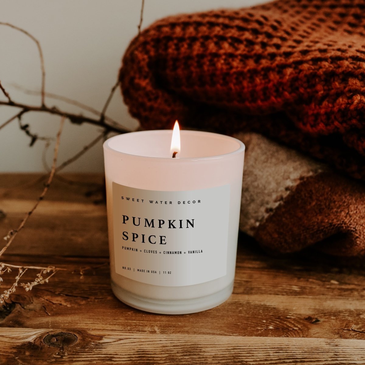 Sweet Water Decor Pumpkin Spice Soy Candle - White Jar - 11 oz - lily & onyx