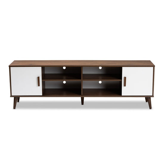 Baxton Studio Quinn Mid Century Modern Two Tone White And Walnut Finished 2 Door Wood Tv Stand - lily & onyx