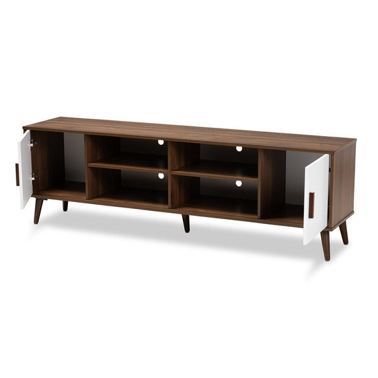 Baxton Studio Quinn Mid Century Modern Two Tone White And Walnut Finished 2 Door Wood Tv Stand - lily & onyx