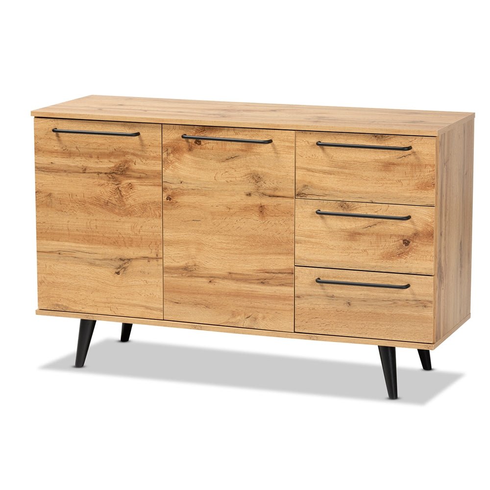 Baxton Studio Radley Modern and Contemporary Transitional Oak Brown Finished Wood 3-Drawer Sideboard Buffet - lily & onyx