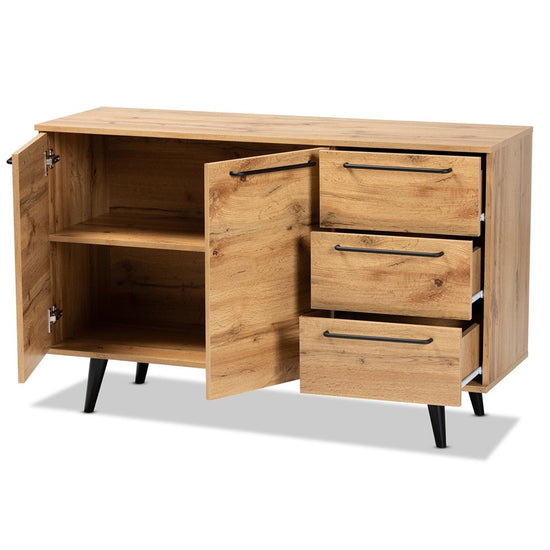 Baxton Studio Radley Modern and Contemporary Transitional Oak Brown Finished Wood 3-Drawer Sideboard Buffet - lily & onyx