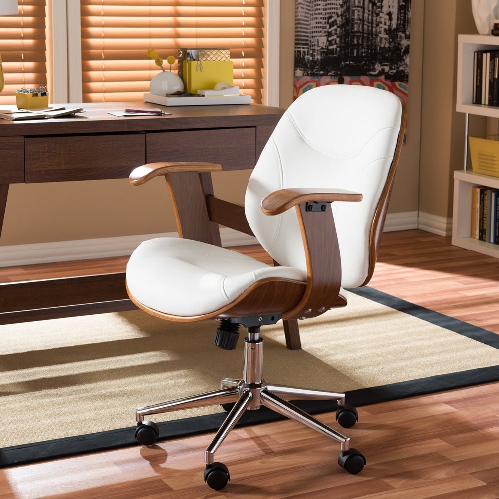 Baxton Studio Rathburn Modern And Contemporary White And Walnut Office Chair - lily & onyx