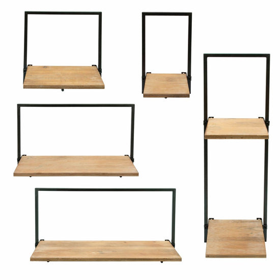 Black/Natural Floating Metal and Wood Wall Shelves (Set of 3)