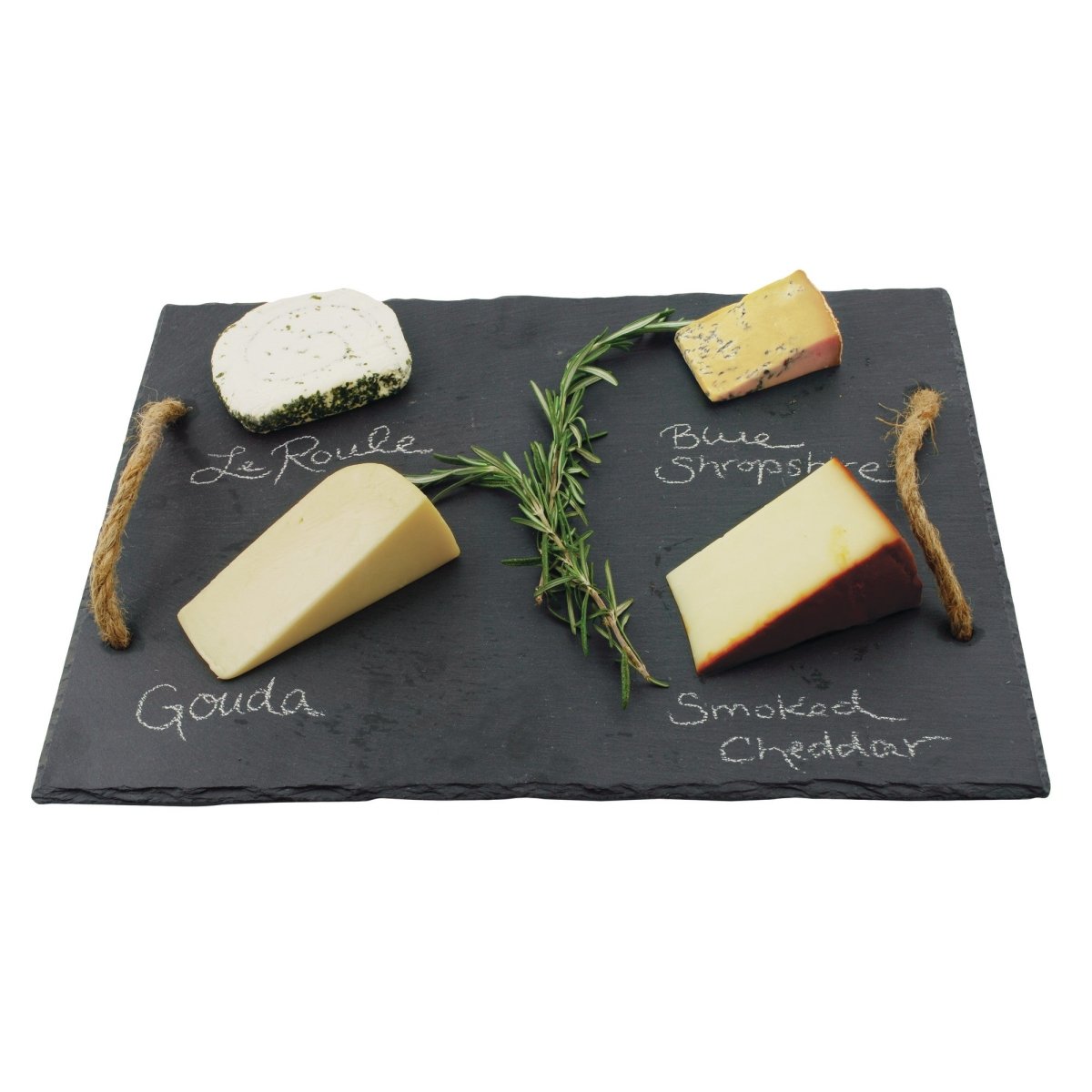 Twine Rectangular Slate Cheese Board with Decorative Rope Handles - lily & onyx