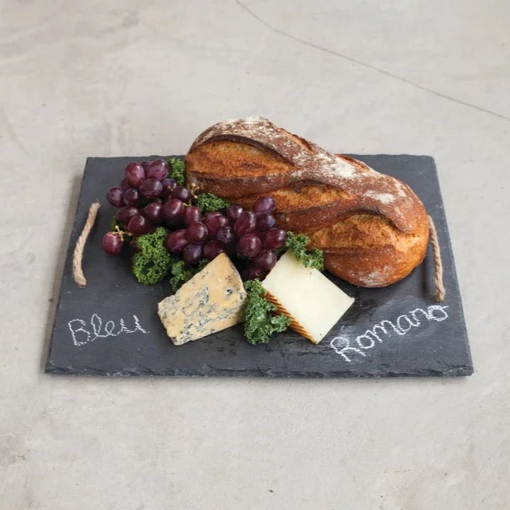 Load image into Gallery viewer, Twine Living Rectangular Slate Cheese Board with Decorative Rope Handles - lily &amp;amp; onyx
