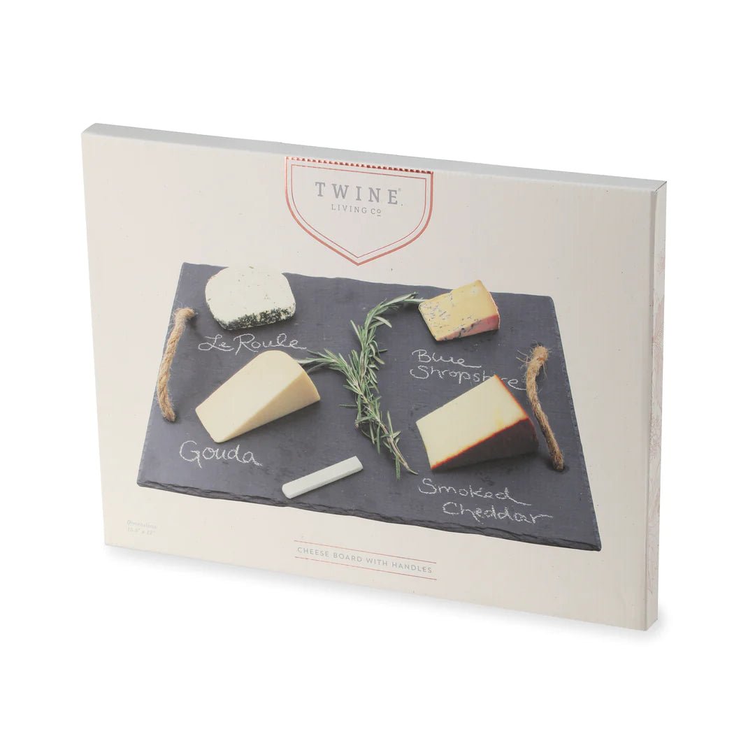 Twine Living Rectangular Slate Cheese Board with Decorative Rope Handles - lily & onyx
