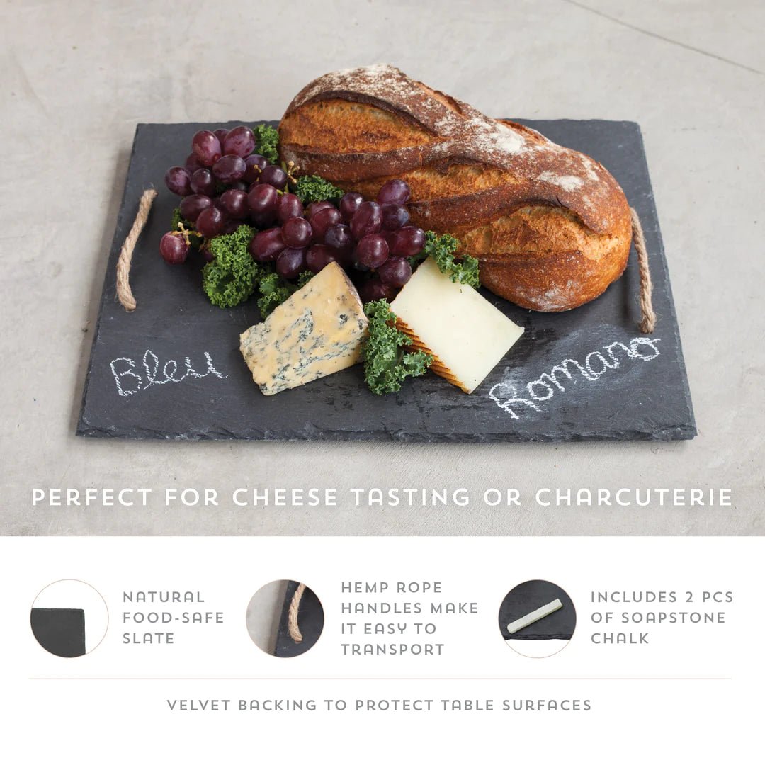 Twine Living Rectangular Slate Cheese Board with Decorative Rope Handles - lily & onyx