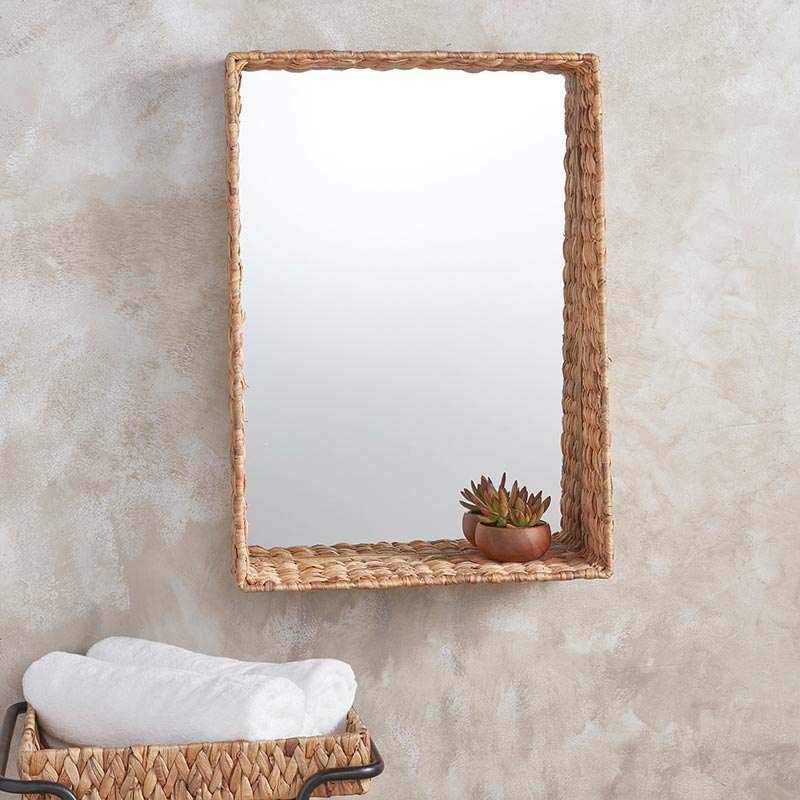 47th & Main Rectangular Water Hyacinth Wall Mirror With Shelf - lily & onyx