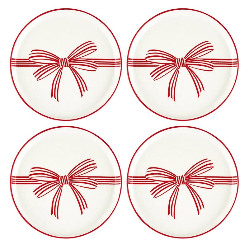 Santa Barbara Design Studio Red Bow Holiday Appetizer Plates, 5.25" - Set Of 8 - lily & onyx
