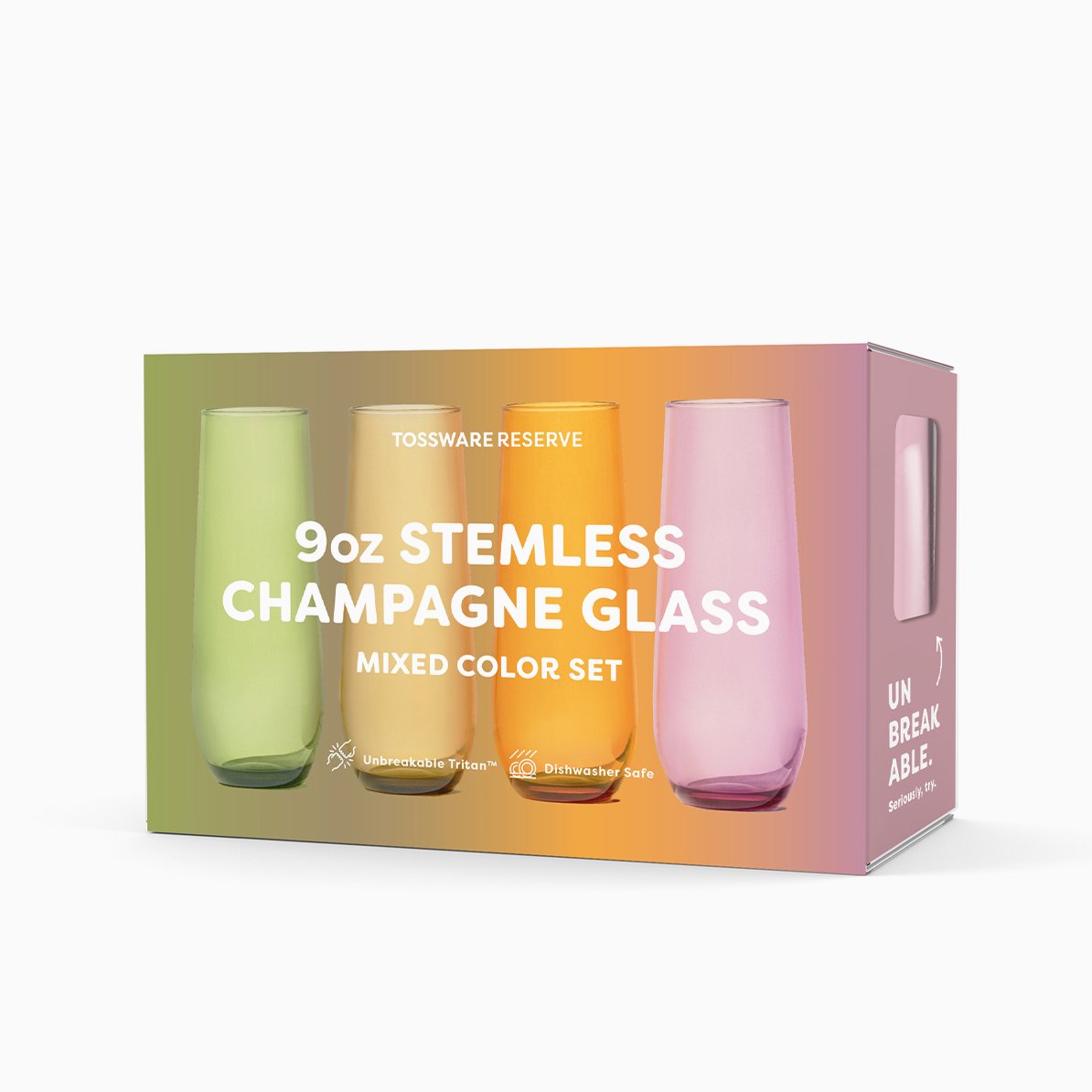 TOSSWARE RESERVE 9oz Stemless Champagne Tritan™ Copolyester Glass - Mixed Color Set - lily & onyx
