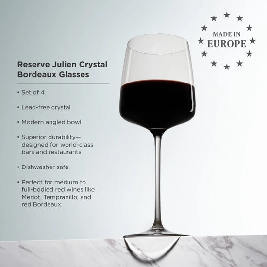 Viski Reserve Julien Crystal Bordeaux Glasses, Set of 4 - lily & onyx