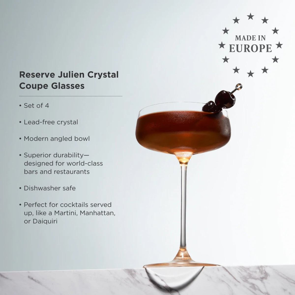 Viski Reserve Julien Crystal Coupe Glasses, Set of 4 - lily & onyx