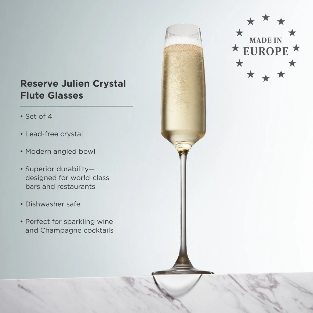 Viski Reserve Julien Crystal Flute Glasses, Set of 4 - lily & onyx