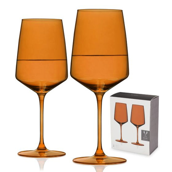 Viski Reserve Nouveau Amber Wine Glasses, Set of 2 - lily & onyx