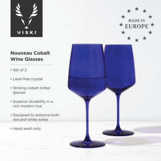 Viski Reserve Nouveau Cobalt Wine Glasses, Set of 2 - lily & onyx