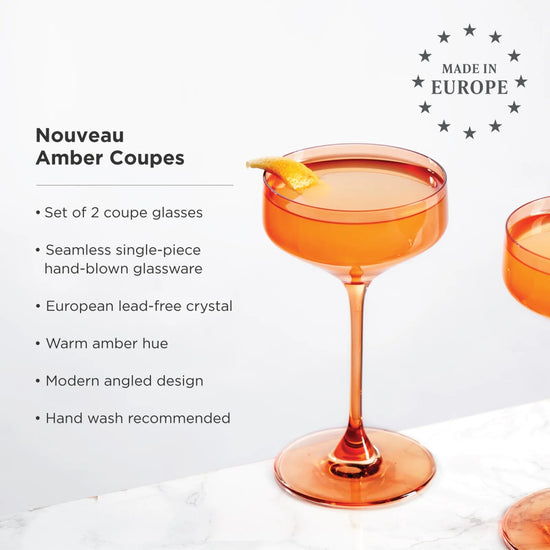 Viski Reserve Nouveau Crystal Coupe Glasses, Amber - Set of 2 - lily & onyx