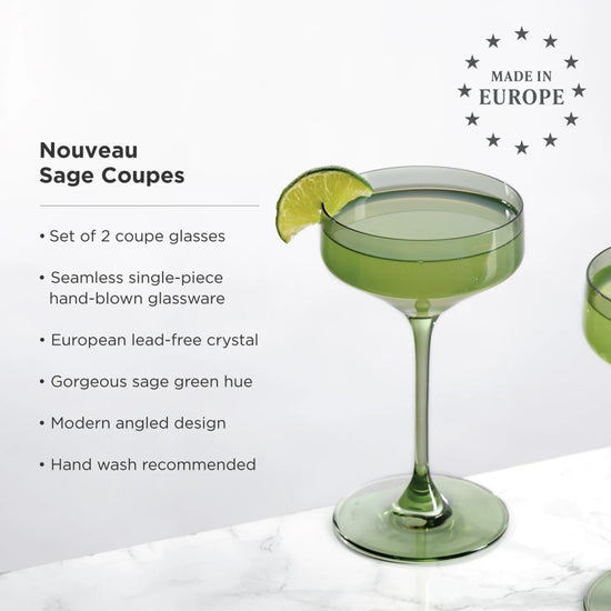 Viski Reserve Nouveau Crystal Coupe Glasses, Sage - Set of 2 - lily & onyx