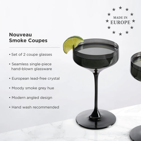 Viski Reserve Nouveau Crystal Coupe Glasses, Smoke - Set of 2 - lily & onyx