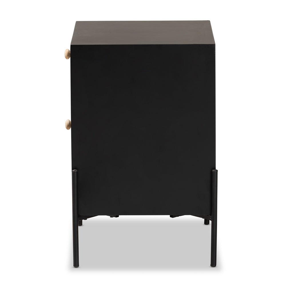 
                      
                        Baxton Studio Rimba Mid Century Modern Natural Rattan And Black Finished Wood 2 Drawer Nightstand - lily & onyx
                      
                    