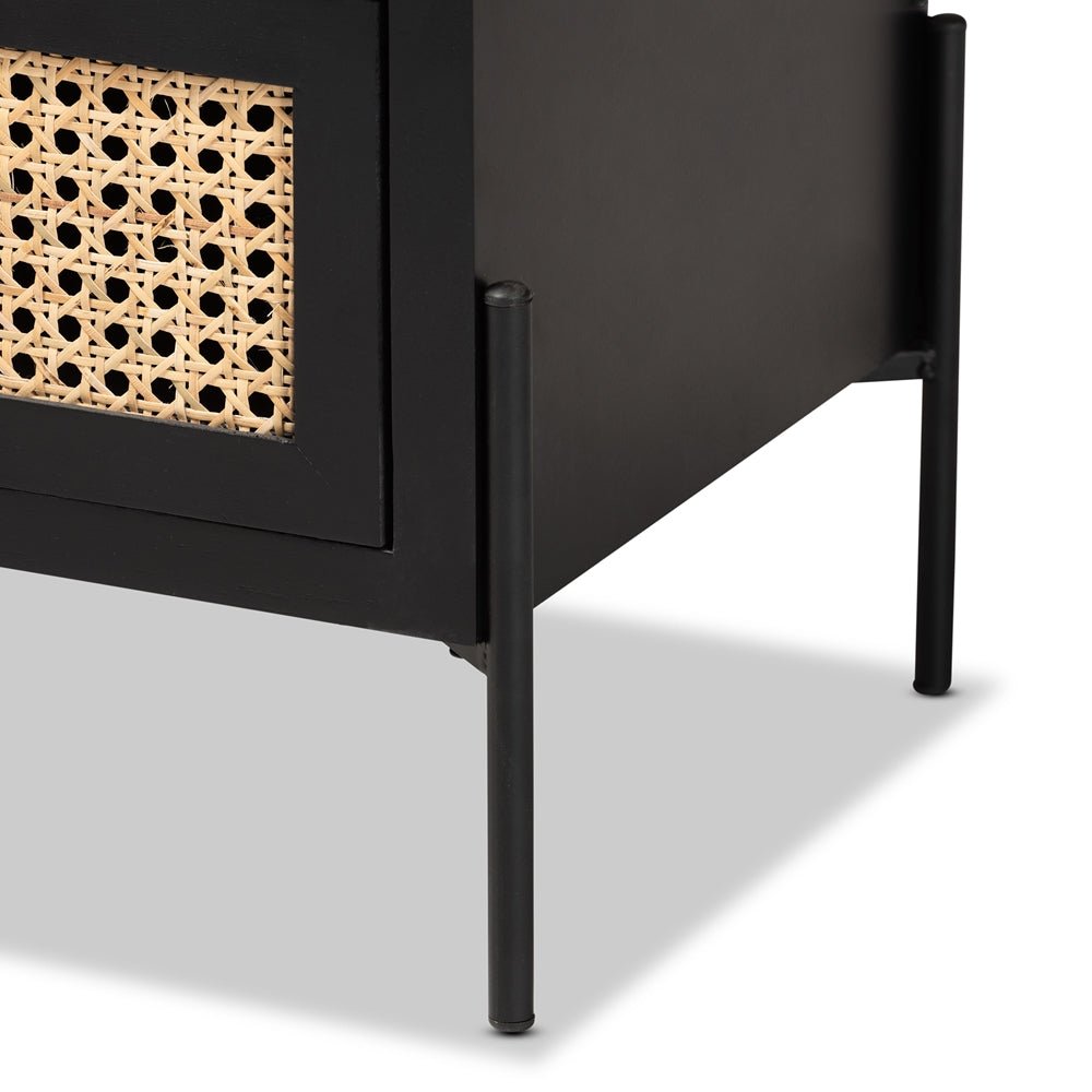 
                      
                        Baxton Studio Rimba Mid Century Modern Natural Rattan And Black Finished Wood 2 Drawer Nightstand - lily & onyx
                      
                    