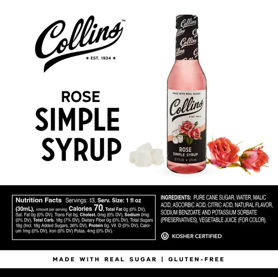 Collins Rose Simple Syrup, 12.7 Oz - lily & onyx