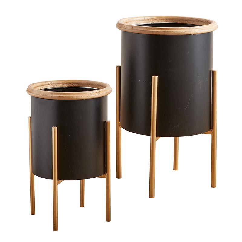 
                      
                        47th & Main Round Black Wood Planter with Gold Metal Legs, Set Of 2 - lily & onyx
                      
                    