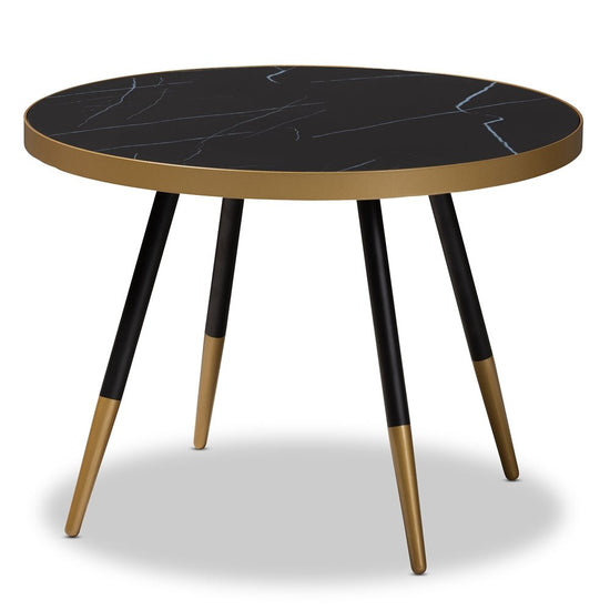 Baxton Studio Round Glossy Marble And Metal Coffee Table With Two Tone Black And Gold Legs - lily & onyx